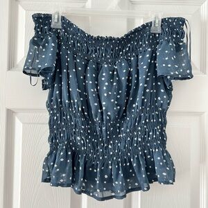 Polka Dot Off-Shoulder Top - Blue